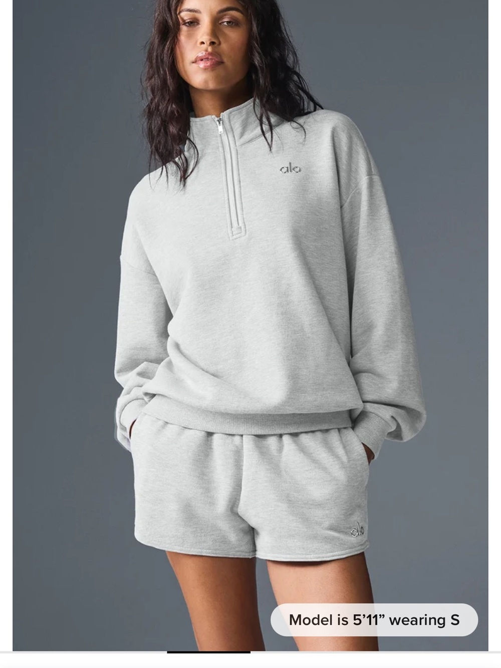 ALO Yoga Light Gray Half-Zip Pullover Sweatshirt